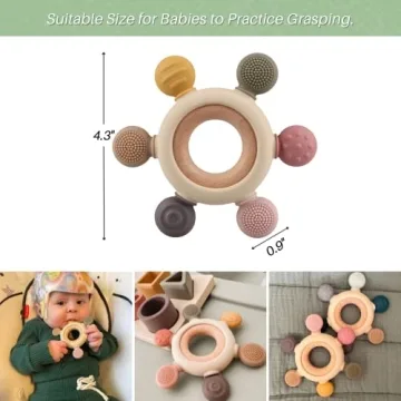 Eco-Friendly Baby Teething Toy with Textures and Wooden Ring