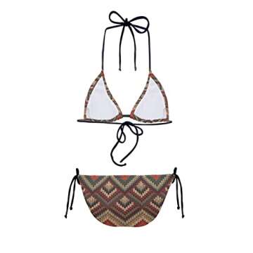 JEOCODY Aztec Tribal Print Women's High Waist Halter String Triangle Bikini Sets