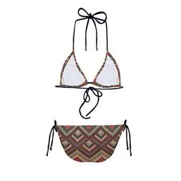 JEOCODY Aztec Tribal Print Women's High Waist Halter String Triangle Bikini Sets