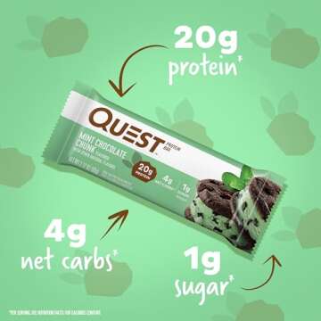Quest Nutrition Mint Chocolate Chunk Protein Bars, 20g Protein, 1g Sugar, 4g Net Carb, Gluten Free, ...