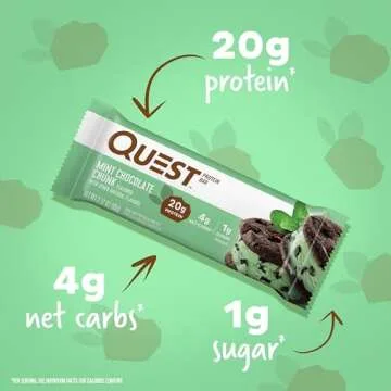 Quest Nutrition Mint Chocolate Chunk Protein Bars, 20g Protein, 1g Sugar, 4g Net Carb, Gluten Free, ...