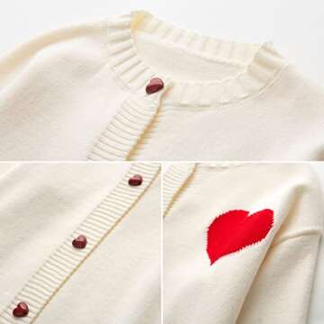 FindThy Women's Cute Cardigan Sweater Kawaii Love Heart Print Y2K Button Knitted Outerwear(0335-01BeigeNew-OneSize-LB)