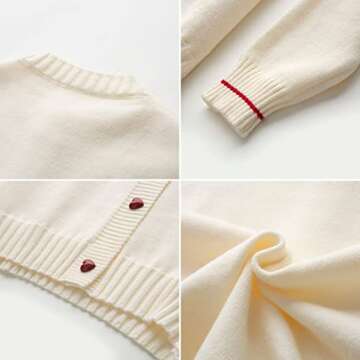 FindThy Women's Cute Cardigan Sweater Kawaii Love Heart Print Y2K Button Knitted Outerwear(0335-01BeigeNew-OneSize-LB)