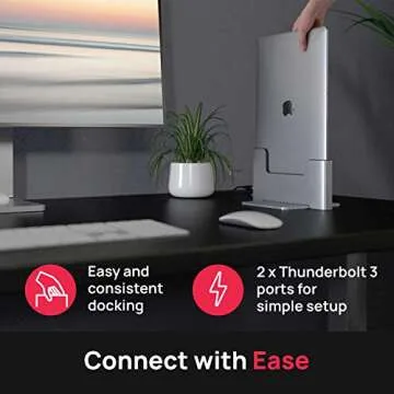 Brydge Space-Saving Laptop Stand | Vertical Docking Station | Compatible with 13-inch MacBook Air (2021-2018) | 2 x Thunderbolt 3 Ports | (Space Gray)