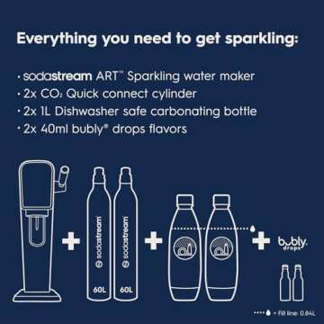 SodaStream - ART Sparkling Water Maker | VALUE BUNDLE | CQC CO2 system | Includes 2x CO2 Cylinders, 2x 32 Fl Oz Dishwasher Safe Bottles, 2x Bubly Flavor Drops | Combine with Pepsi Flavors | Misty Blue