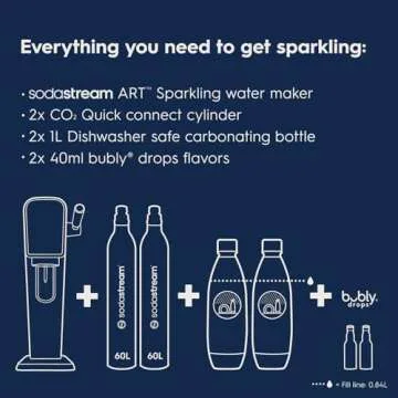 SodaStream - ART Sparkling Water Maker | VALUE BUNDLE | CQC CO2 system | Includes 2x CO2 Cylinders, 2x 32 Fl Oz Dishwasher Safe Bottles, 2x Bubly Flavor Drops | Combine with Pepsi Flavors | Misty Blue