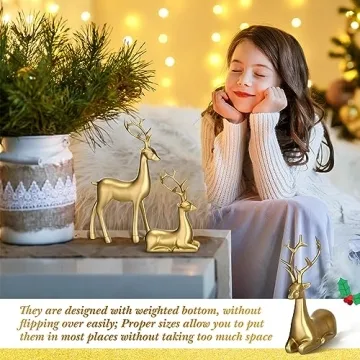 Thyle 4 Pcs Christmas Deer Figurines Set for Home Decor