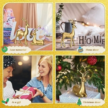 Thyle 4 Pcs Christmas Deer Figurines Set for Home Decor