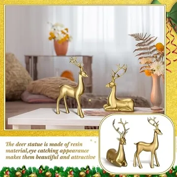 Thyle 4 Pcs Christmas Deer Figurines Set for Home Decor