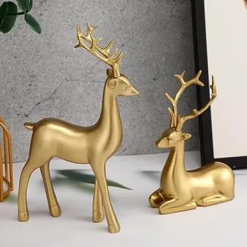 Thyle 4 Pcs Christmas Deer Figurines Set for Home Decor