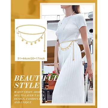 3 Pieces Belly Waist Chain Multi Layer Metal Waist Chain Body Summer Beach Chain for Women and Girls (Elegant Style)