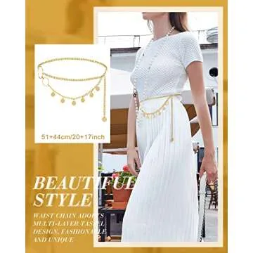 3 Pieces Belly Waist Chain Multi Layer Metal Waist Chain Body Summer Beach Chain for Women and Girls (Elegant Style)