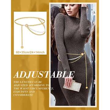 3 Pieces Belly Waist Chain Multi Layer Metal Waist Chain Body Summer Beach Chain for Women and Girls (Elegant Style)