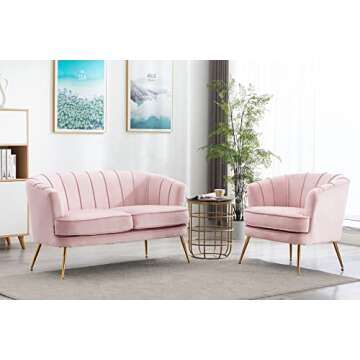 Artechworks Modern Velvet Barrel Chair Accent Armchair with Golden Legs for Living Room Bedroom Home Office, Channel Tufted Back Club Chair, Pink