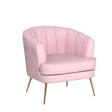 Artechworks Modern Velvet Barrel Chair Accent Armchair with Golden Legs for Living Room Bedroom Home Office, Channel Tufted Back Club Chair, Pink