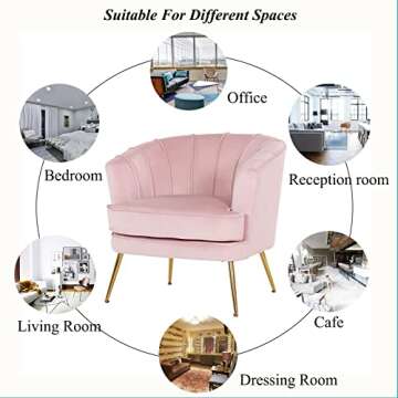 Artechworks Modern Velvet Barrel Chair Accent Armchair with Golden Legs for Living Room Bedroom Home Office, Channel Tufted Back Club Chair, Pink