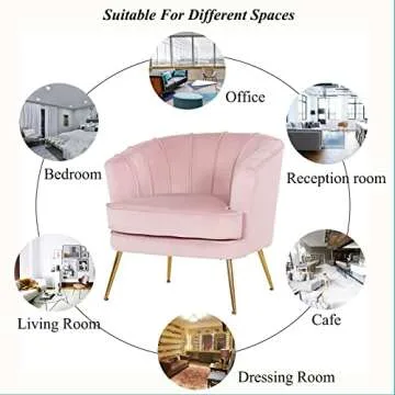 Artechworks Modern Velvet Barrel Chair Accent Armchair with Golden Legs for Living Room Bedroom Home Office, Channel Tufted Back Club Chair, Pink