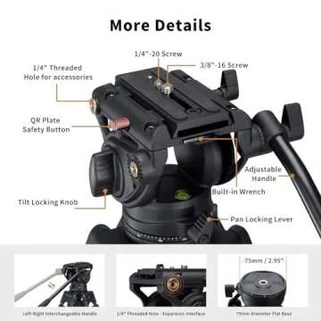 Cayer BV30L Video Tripod System, 72" Heavy Duty Aluminum Twin Tube Tripod with K3 Fluid Head, 75mm Flat Base, Max Load 13.2lbs, for DSLR Cameras, Camcorders, Includes 2 Quick Release Plates