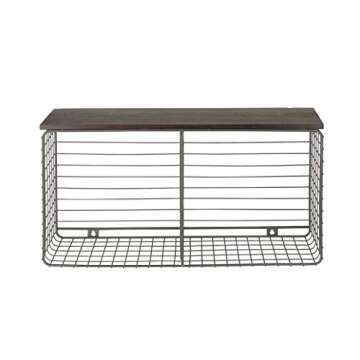 Spectrum Diversified Vintage Wall Mount Cube & Hook Station with Wood Shelf, Wall-Mounted Entryway Organization Cube Storage & Shelf with Hooks, Entryway & Home Office Décor