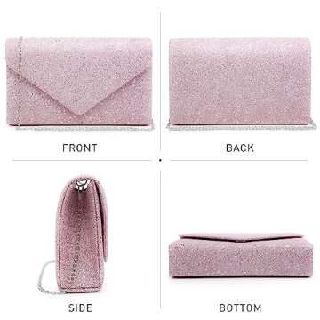 Dasein Women Glitter Evening Bags Formal Clutches Wedding Purses Party Dressy Clutch Purse Cocktail Prom Handbags (Pink)