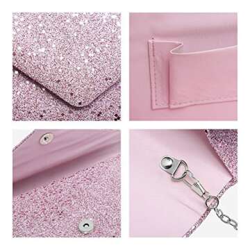 Dasein Women Glitter Evening Bags Formal Clutches Wedding Purses Party Dressy Clutch Purse Cocktail Prom Handbags (Pink)