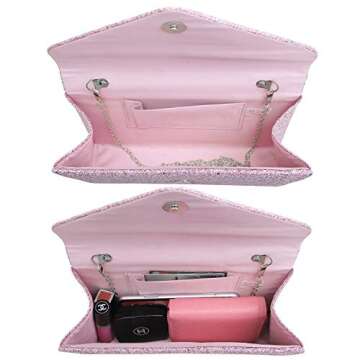 Dasein Women Glitter Evening Bags Formal Clutches Wedding Purses Party Dressy Clutch Purse Cocktail Prom Handbags (Pink)
