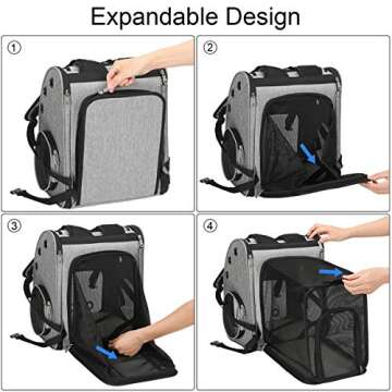 COVONO Expandable Pet Carrier Backpack for Cats, Dogs and Small Animals, Portable Pet Travel Carrier, Super Ventilated Design, Airline Approved, Ideal for Traveling/Hiking/Camping