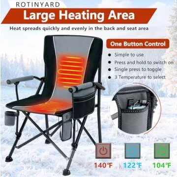 Heated Camping Chair Portable for Outdoor Sports, Heavy Duty Heated Folding Lawn Chair Support 400lbs, Collapsible Heated Seat with Cup Holder&Carry Bag for Outside, Gray(12V Battery Pack Required)…