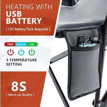 Heated Camping Chair Portable for Outdoor Sports, Heavy Duty Heated Folding Lawn Chair Support 400lbs, Collapsible Heated Seat with Cup Holder&Carry Bag for Outside, Gray(12V Battery Pack Required)…