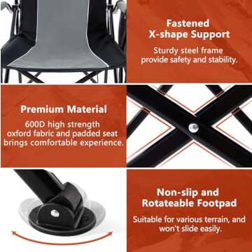 Heated Camping Chair Portable for Outdoor Sports, Heavy Duty Heated Folding Lawn Chair Support 400lbs, Collapsible Heated Seat with Cup Holder&Carry Bag for Outside, Gray(12V Battery Pack Required)…