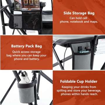 Heated Camping Chair Portable for Outdoor Sports, Heavy Duty Heated Folding Lawn Chair Support 400lbs, Collapsible Heated Seat with Cup Holder&Carry Bag for Outside, Gray(12V Battery Pack Required)…