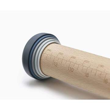 Joseph Joseph PrecisionPin Baking Adjustable Rolling Pin - Consistent and Even Dough Thickness for Perfect Baking Results, Sky, 16.54"