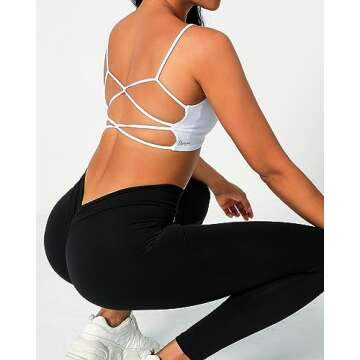 Danysu Womens Backless Sports Bra Open Back Workout Top Light Support Strappy Sport Bra Cute Gym Clothes Crisscross Princess White XS