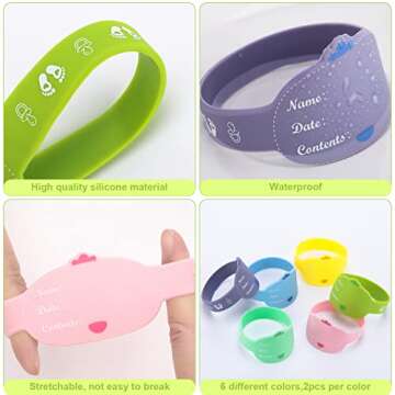 Baby Bottle Labels for Daycare 12 Pieces Reusable Silicone Daycare Labels Original Daycare Waterproof Water Bottle Name Bands Writable Baby Bottle Name Labels Tags Day Care Essentials, 6 Colors