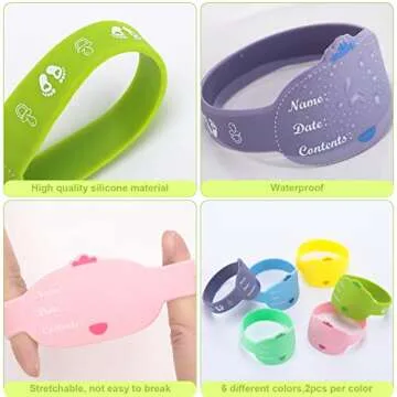 Baby Bottle Labels for Daycare 12 Pieces Reusable Silicone Daycare Labels Original Daycare Waterproof Water Bottle Name Bands Writable Baby Bottle Name Labels Tags Day Care Essentials, 6 Colors