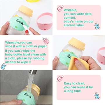 Baby Bottle Labels for Daycare 12 Pieces Reusable Silicone Daycare Labels Original Daycare Waterproof Water Bottle Name Bands Writable Baby Bottle Name Labels Tags Day Care Essentials, 6 Colors