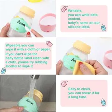 Baby Bottle Labels for Daycare 12 Pieces Reusable Silicone Daycare Labels Original Daycare Waterproof Water Bottle Name Bands Writable Baby Bottle Name Labels Tags Day Care Essentials, 6 Colors