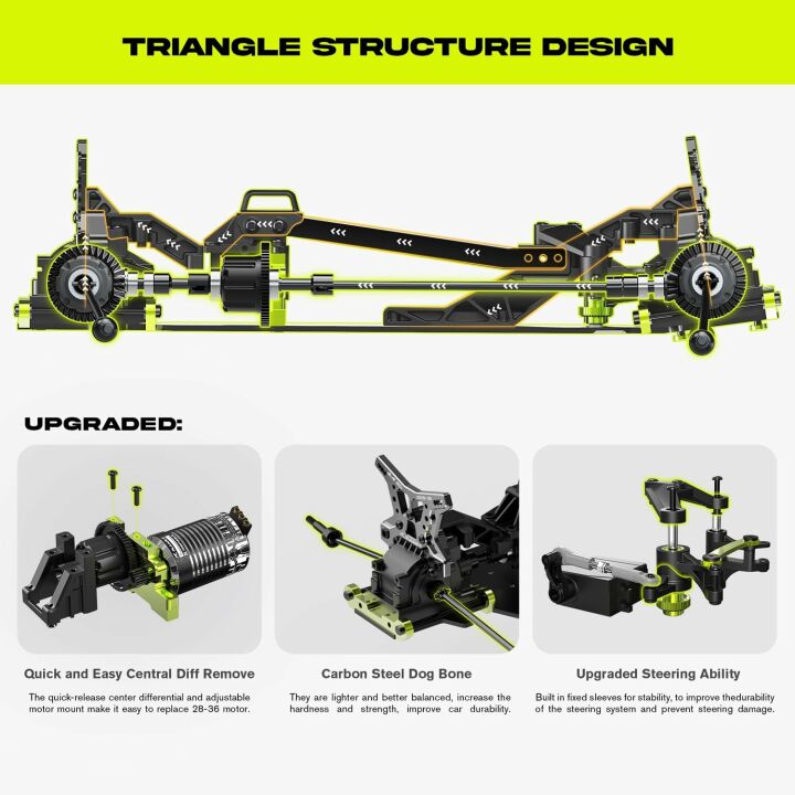 AMORIL 1/10 RTR Brushless Fast RC Cars for Adults,Max 50mph Hobby Electric Off-Road Monster Truck,Waterproof High Speed RC Car 4WD Remote Control Car with 3S Lipo,Green