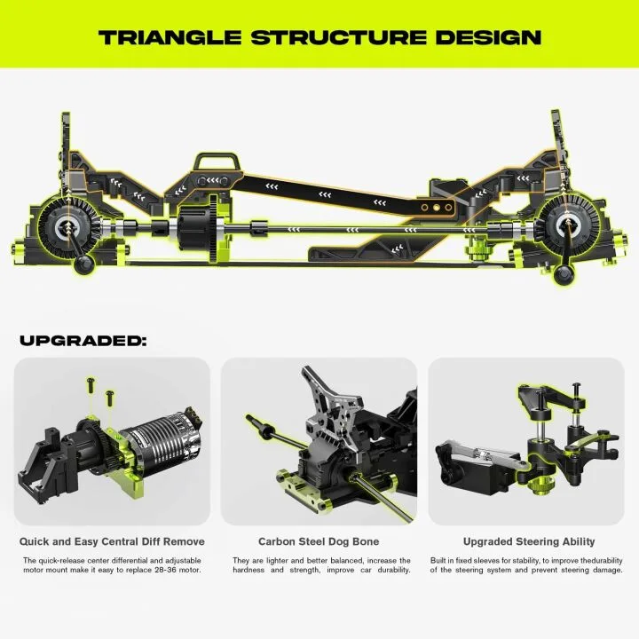 AMORIL 1/10 RTR Brushless Fast RC Cars for Adults,Max 50mph Hobby Electric Off-Road Monster Truck,Waterproof High Speed RC Car 4WD Remote Control Car with 3S Lipo,Green