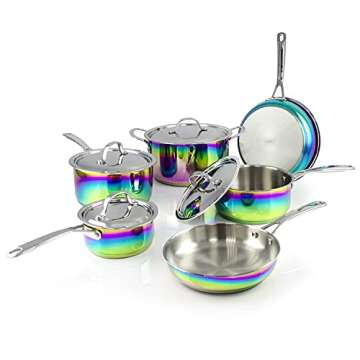 The Magical Kitchen Collection - Iridescent Rainbow Cookware Set - Premium Heavy Duty Stainless Stee...