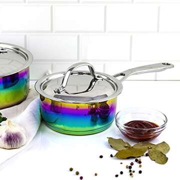 The Magical Kitchen Collection - Iridescent Rainbow Cookware Set - Premium Heavy Duty Stainless Steel and Titanium Pots & Pans Set - Rust Proof, Induction Stove & Oven-Safe (10 Piece)