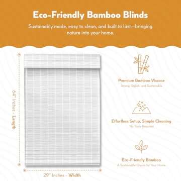 Radiance Cordless Bamboo Roman Shades for Windows - Matchstick Bamboo Blinds for Semi-Private Light ...