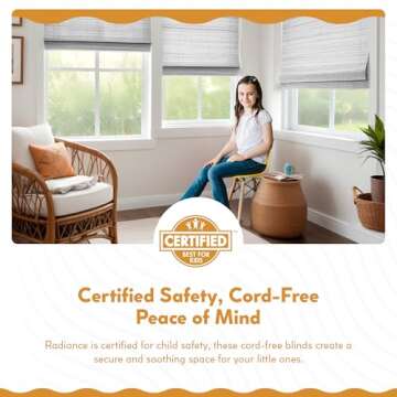 Radiance Cordless Bamboo Roman Shades for Windows - Matchstick Bamboo Blinds for Semi-Private Light Control - Easy to Lift & Fold Up Window Shades - White - 31" W x 64" L - (2215330E)