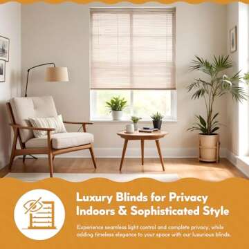 Radiance Cordless Bamboo Roman Shades for Windows - Matchstick Bamboo Blinds for Semi-Private Light Control - Easy to Lift & Fold Up Window Shades - White - 31" W x 64" L - (2215330E)