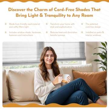 Radiance Cordless Bamboo Roman Shades for Windows - Matchstick Bamboo Blinds for Semi-Private Light Control - Easy to Lift & Fold Up Window Shades - White - 31" W x 64" L - (2215330E)