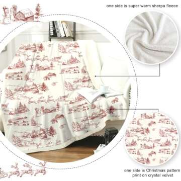 Christmas Throw Blanket Rustic Red Blanket Santa Claus Reindeer Snowman Pattern Blanket Soft Fluffy Fleece Bedding Throw for Bed Couch Sofa 50"x60"