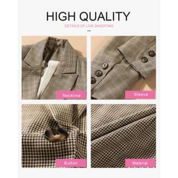 BLENCOT Casual Blazers Long Sleeve Open Front Work Jackets Blazer Fall Office Blazers Medium Plaid Khaki