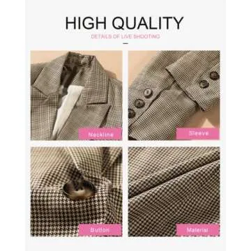 BLENCOT Casual Blazers Long Sleeve Open Front Work Jackets Blazer Fall Office Blazers Medium Plaid Khaki