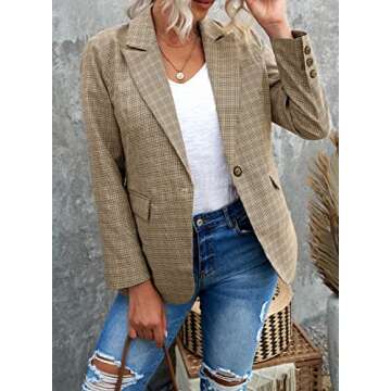 BLENCOT Casual Blazers Long Sleeve Open Front Work Jackets Blazer Fall Office Blazers Medium Plaid Khaki