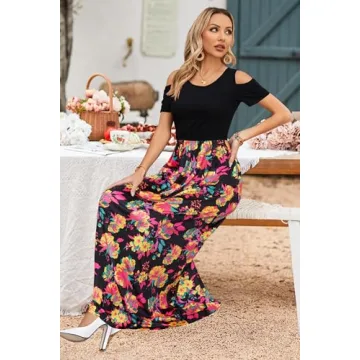 Stylish Summer Maxi Dress with Cold Shoulders and Pockets